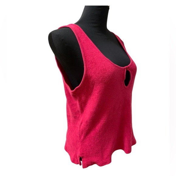 Vintage 80s Raspberry Pink Sleeveless Terrycloth Crop Tank Top Keyhole Detail - Picture 11 of 16